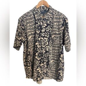 Polo Ralph Lauren Bonnard Floral Hawaiian Tribal Linen Blend Button Up Shirt XL